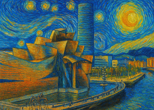 Cuadro Bilbao Guggenheim estilo Noche Estrellada