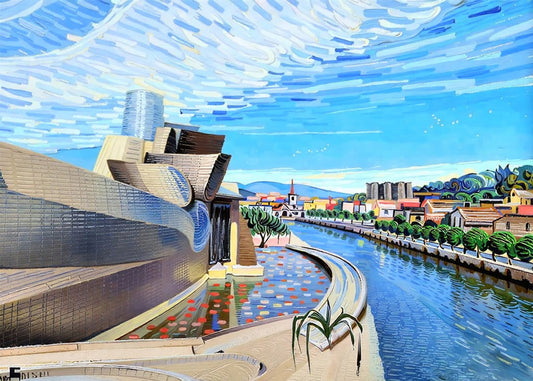 Cuadro Bilbao Guggenheim estilo Van Gogh