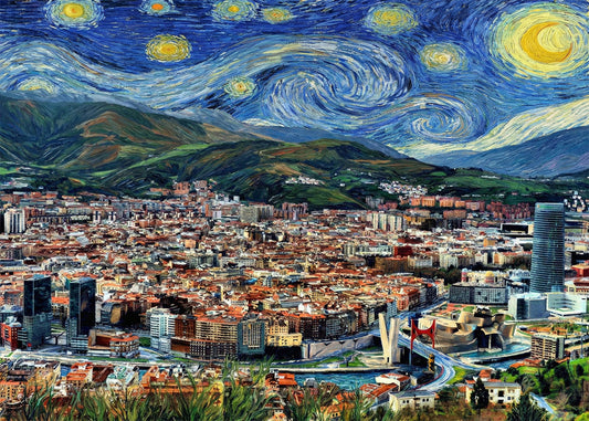 Cuadro Bilbao desde el Mirador de Artxanda - Noche Estrellada