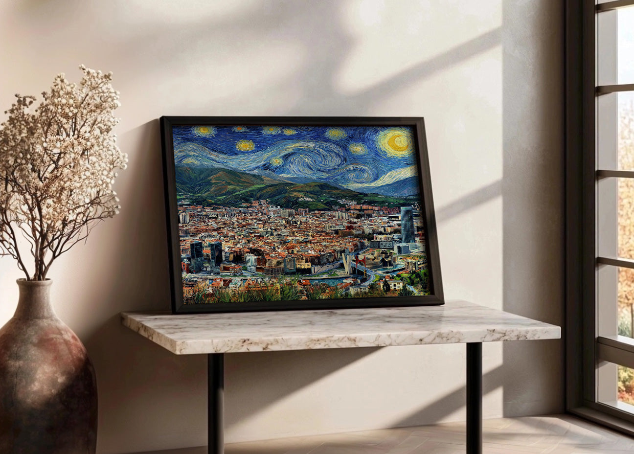 Cuadro Bilbao desde el Mirador de Artxanda - Noche Estrellada