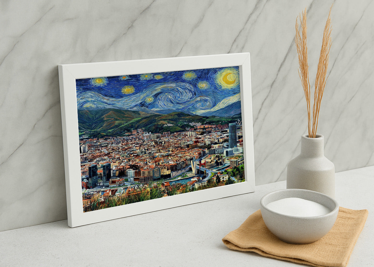 Cuadro Bilbao desde el Mirador de Artxanda - Noche Estrellada