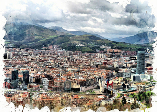Cuadro Bilbao desde el Mirador de Artxanda estilo acuarela