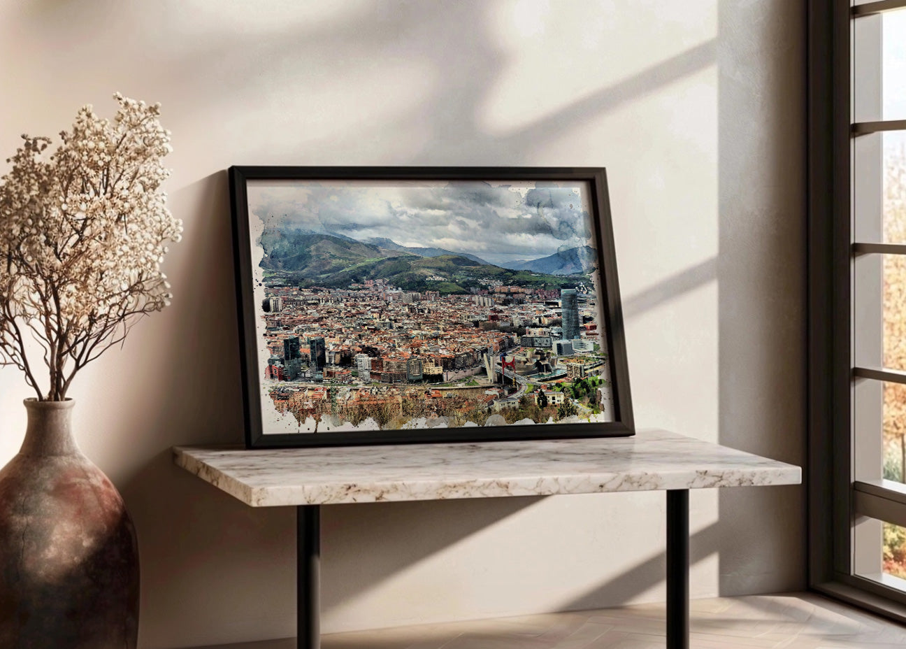 Cuadro Bilbao desde el Mirador de Artxanda estilo acuarela