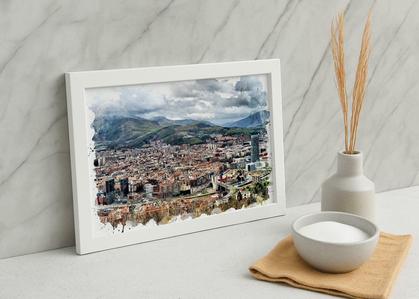 Cuadro Bilbao desde el Mirador de Artxanda estilo acuarela