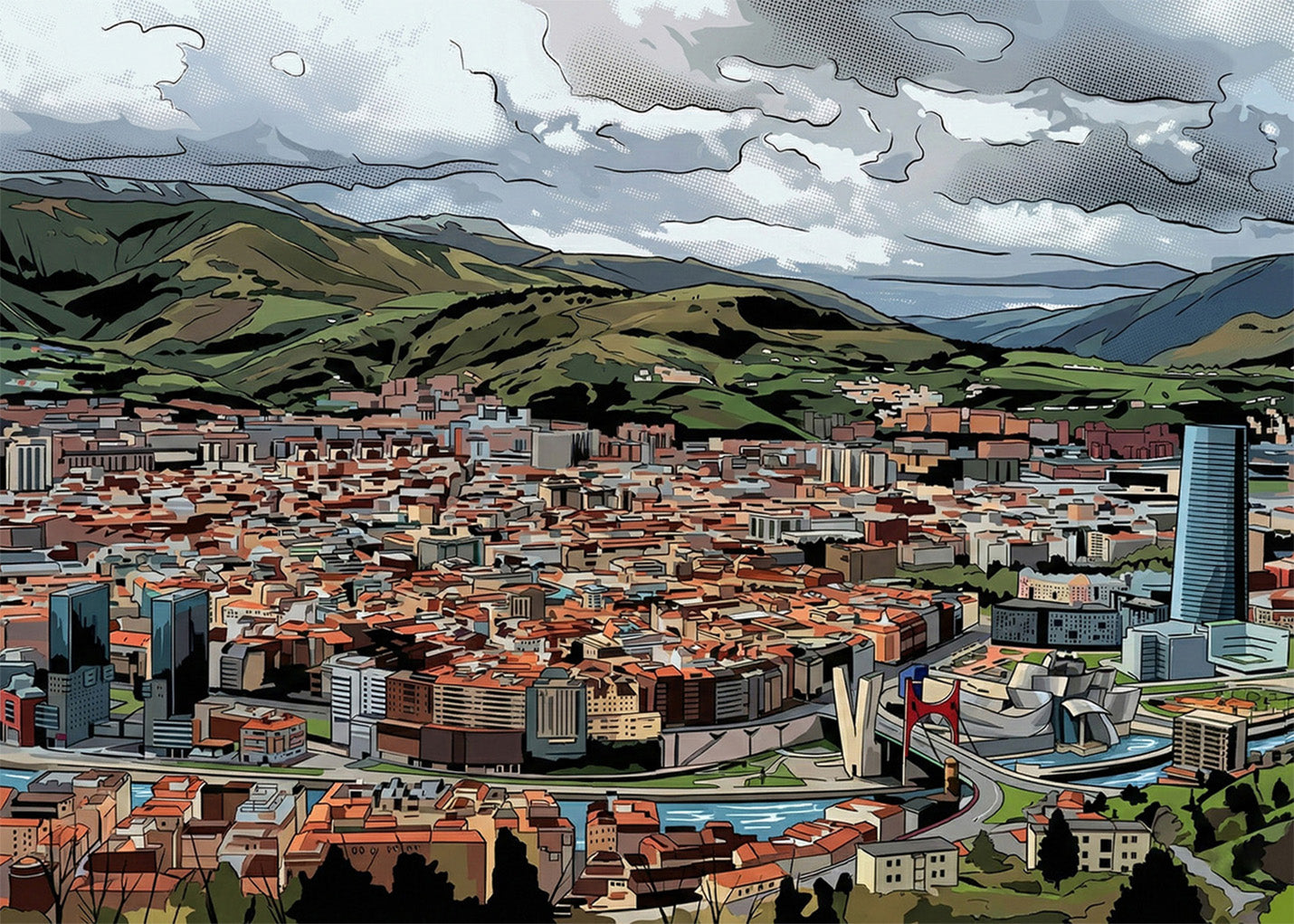 Cuadro Bilbao desde el Mirador de Artxanda estilo cómic