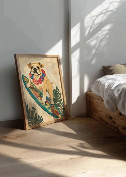 Cuadro ​Bulldog surfeando