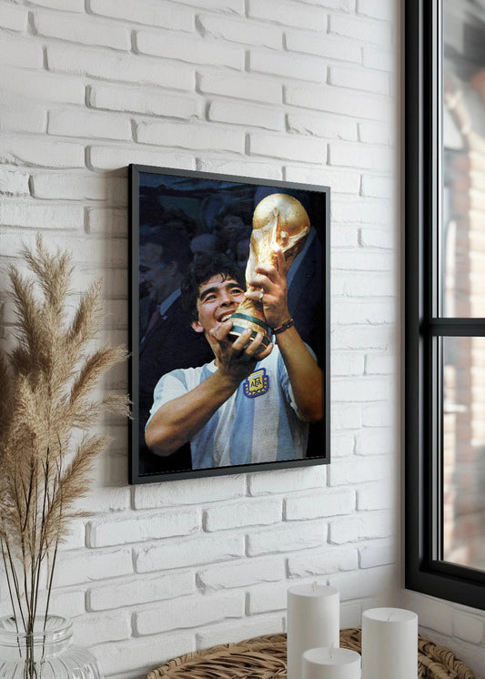 Cuadro Maradona con la Copa del mundo 86