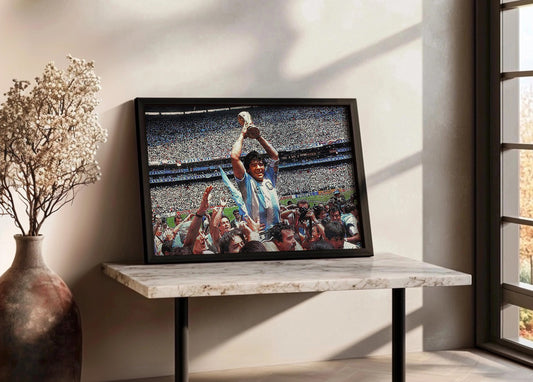 Cuadro Maradona con la Copa del Mundial de México 86