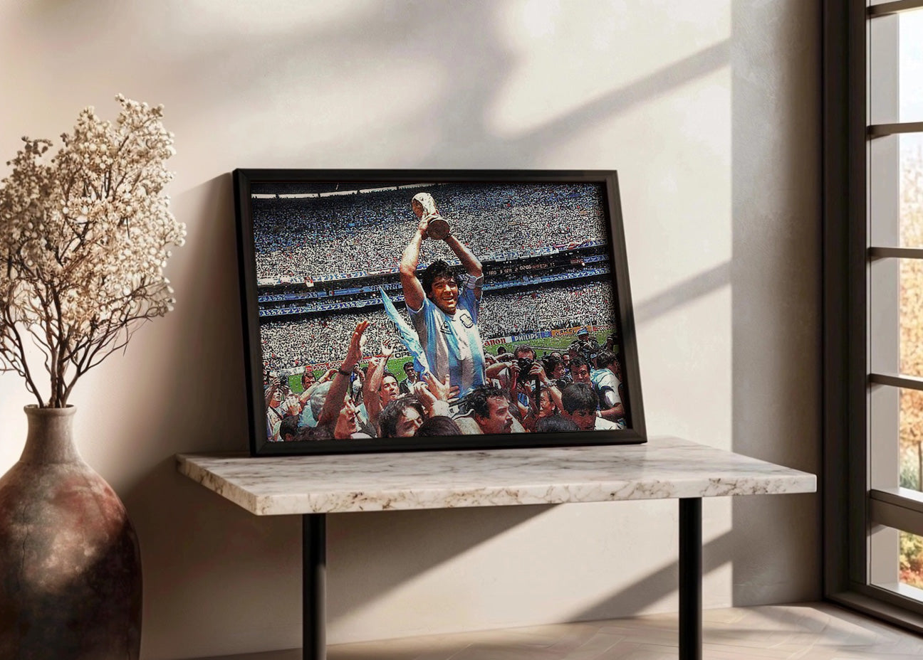 Cuadro ​Maradona con la Copa del Mundial de México 86