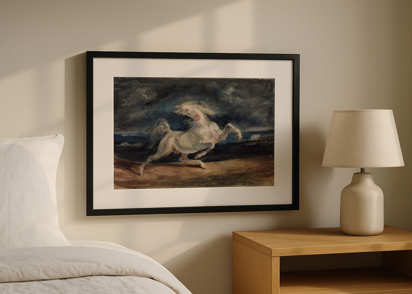 Cuadro ​Caballo blanco asustado por una tormenta (Eugene Delacroix)