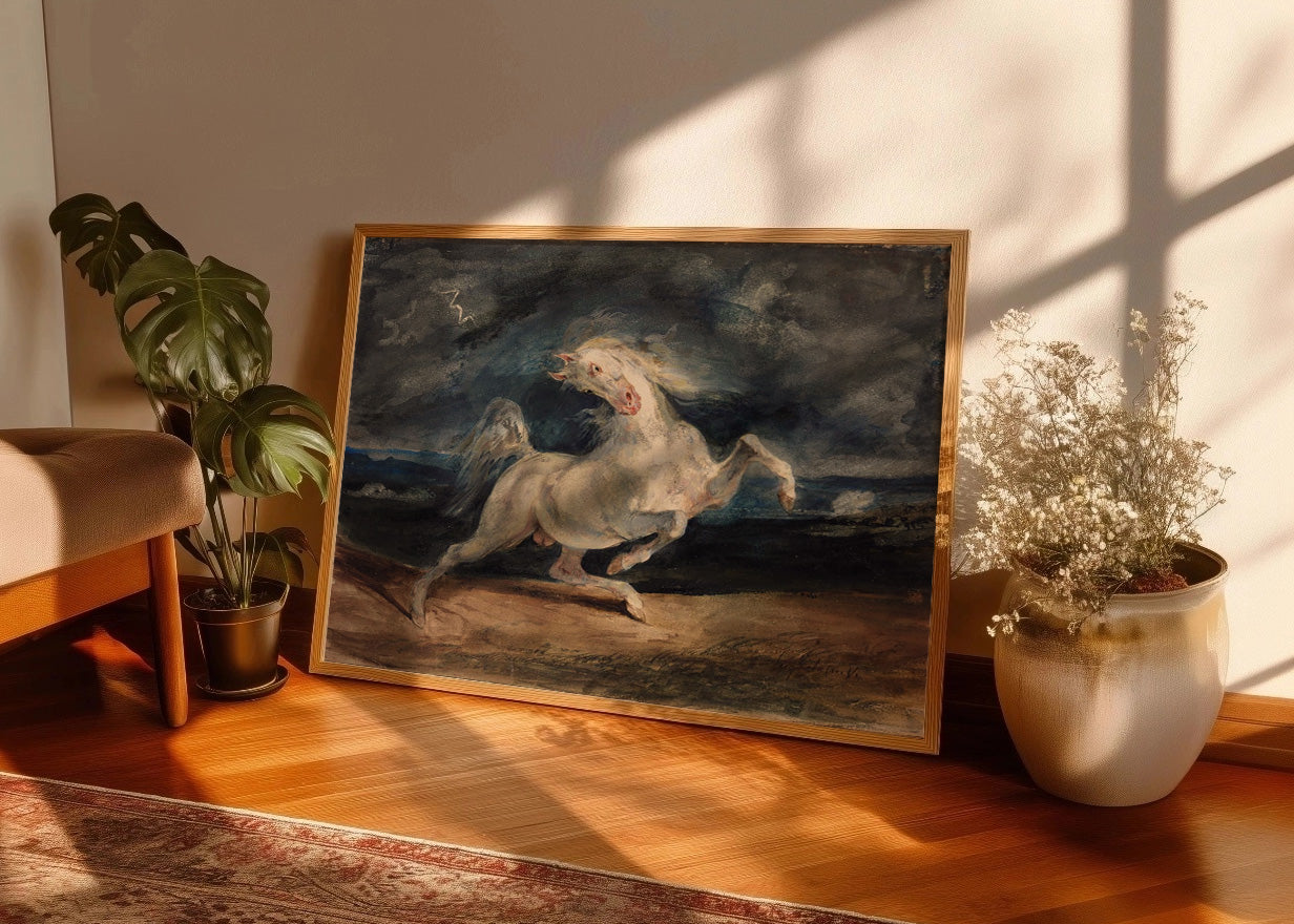 Cuadro ​Caballo blanco asustado por una tormenta (Eugene Delacroix)