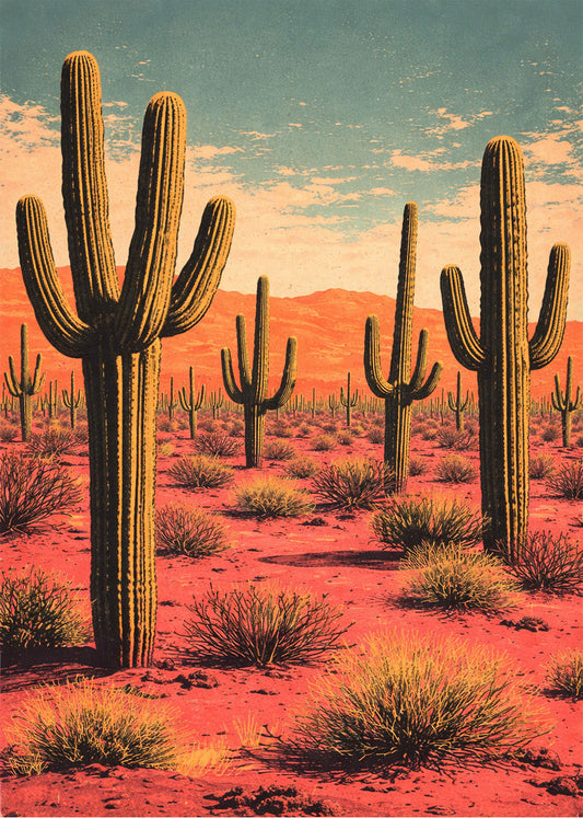 Cuadro Cactus tono rojo