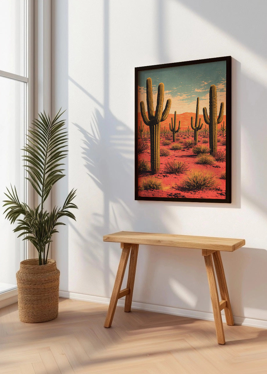 Cuadro Cactus tono rojo