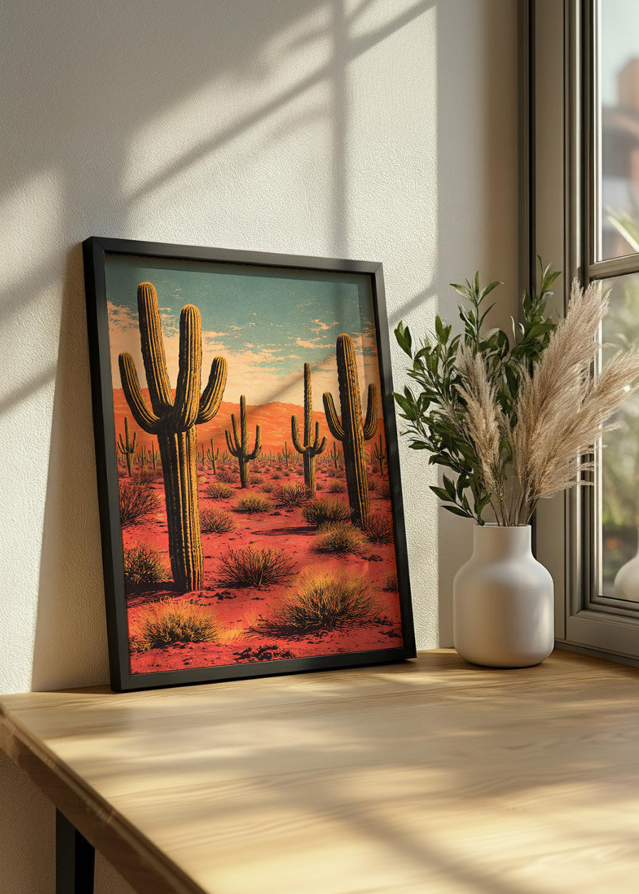 Cuadro Cactus tono rojo