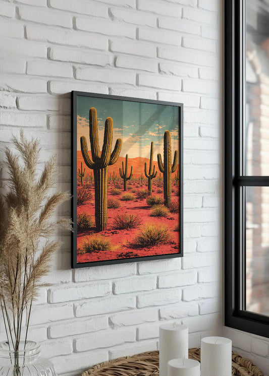 Cuadro Cactus tono rojo