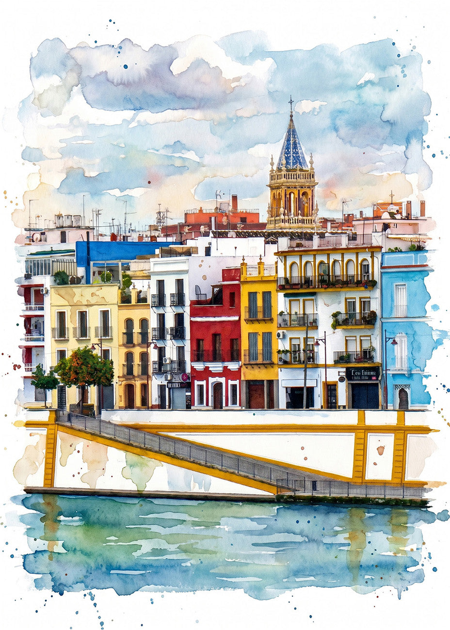 Cuadro Calle Betis sobre Guadalquivir estilo acuarela