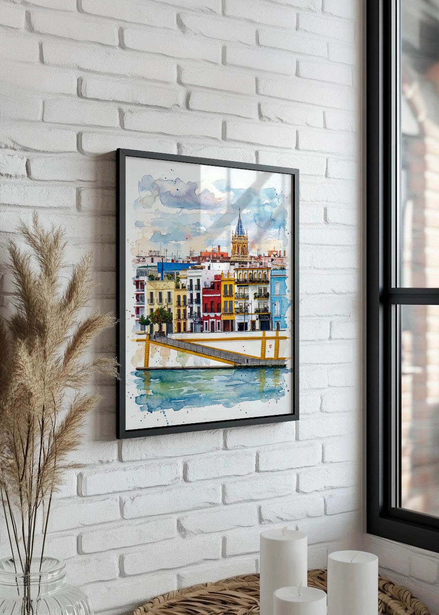 Cuadro Calle Betis sobre Guadalquivir estilo acuarela