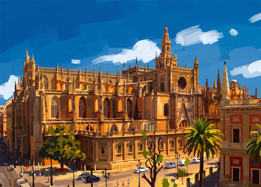 Cuadro Calle Fray Ceferino González y Catedral - Gouache