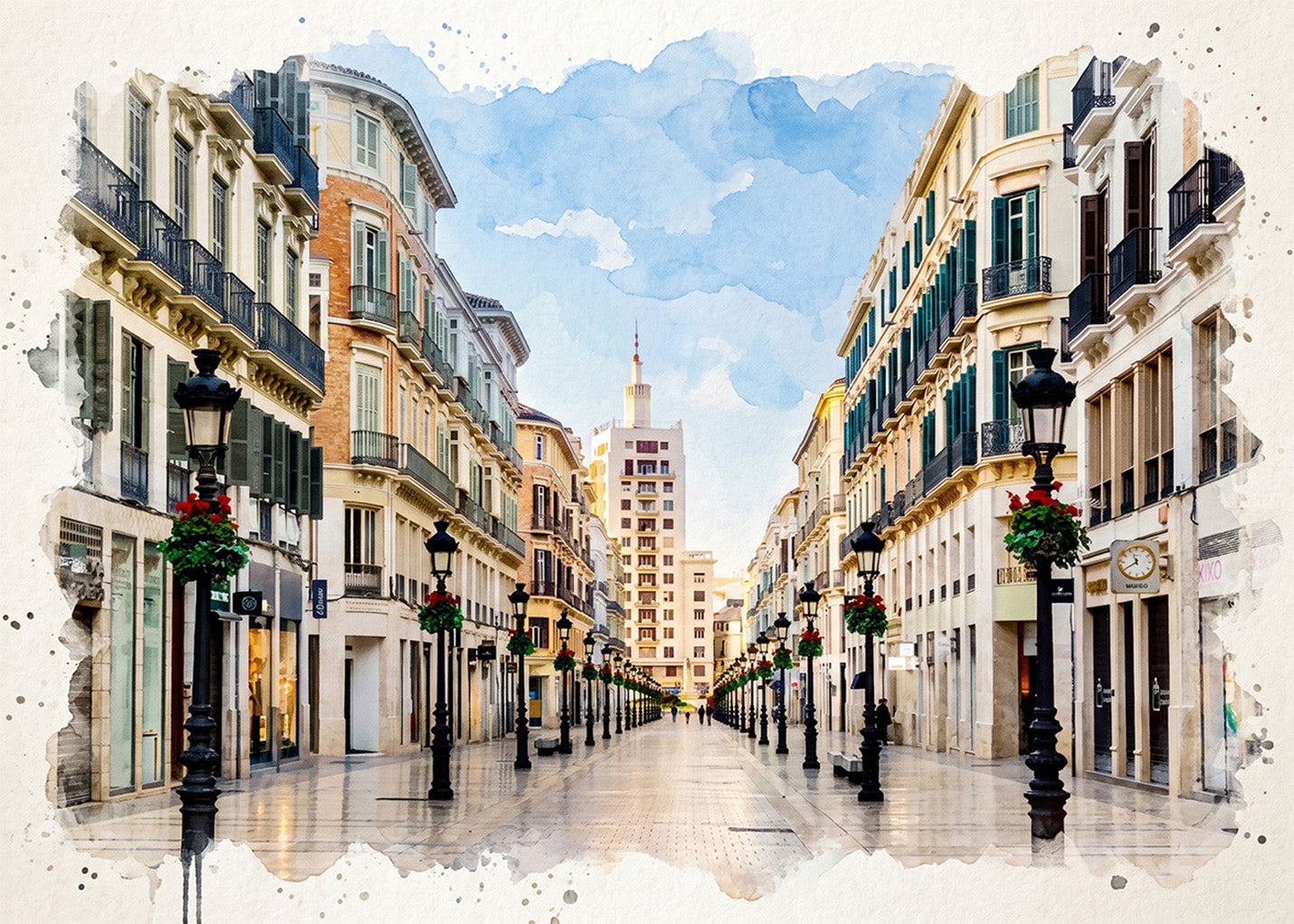 Cuadro Calle Larios de Málaga efecto acuarela