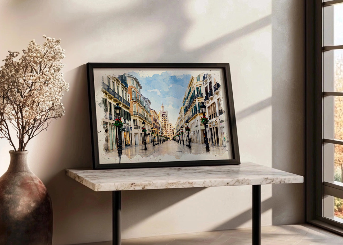Cuadro Calle Larios de Málaga efecto acuarela