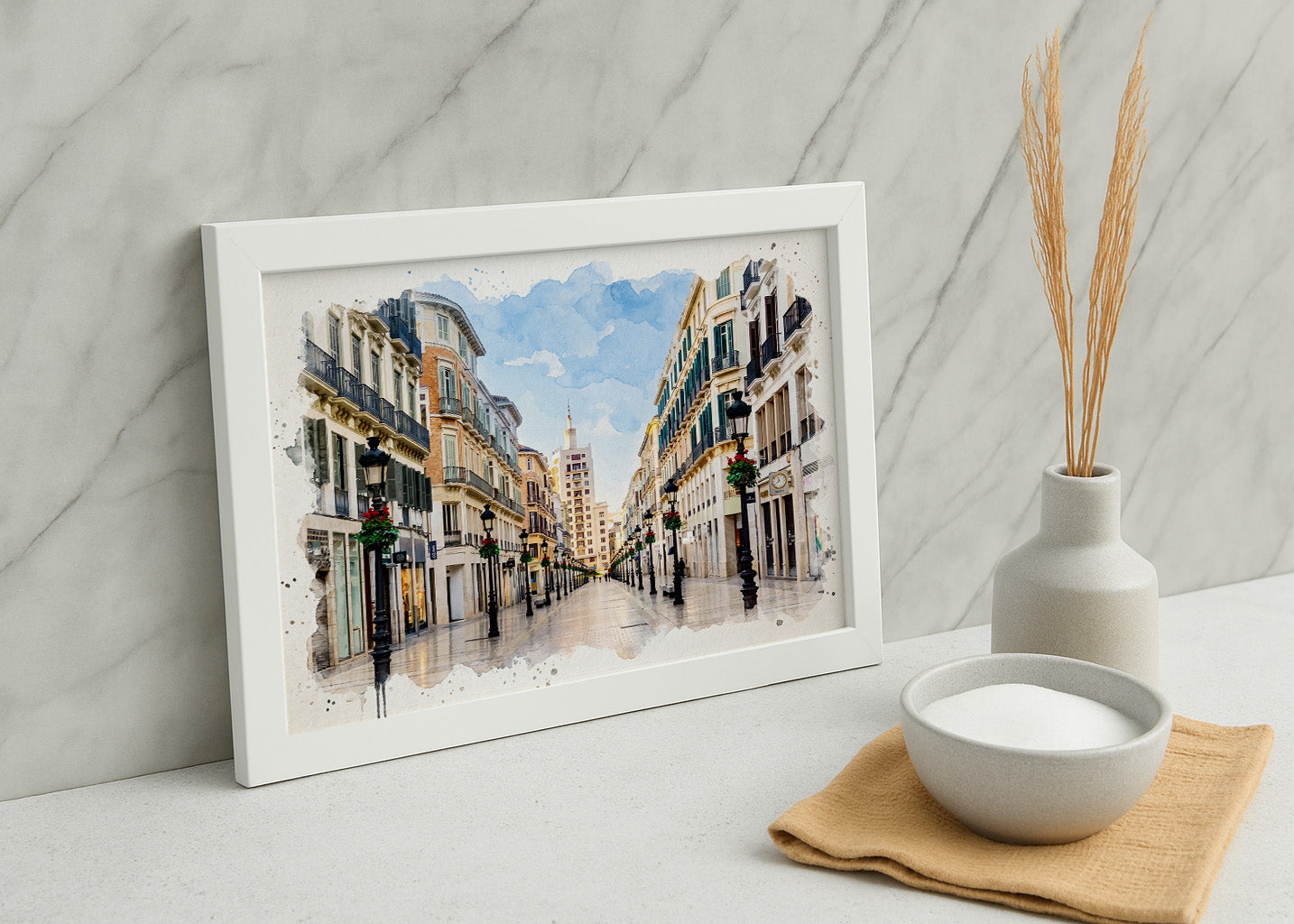 Cuadro Calle Larios de Málaga efecto acuarela