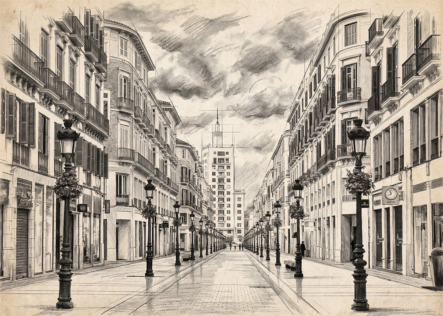 Cuadro Calle Larios de Málaga efecto lápiz