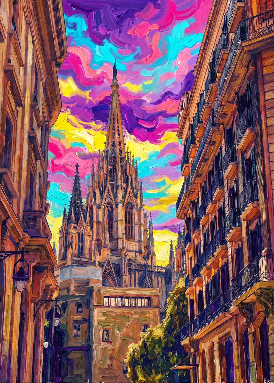 Cuadro Calles del Barrio Gótico de Barcelona fauvista