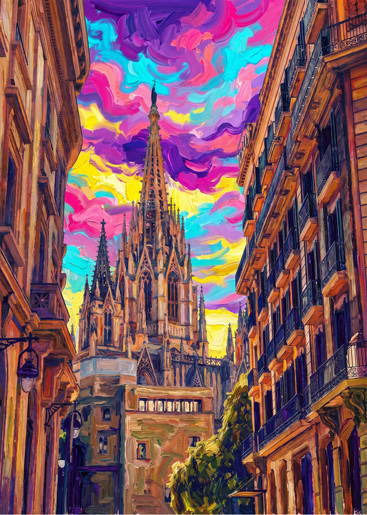 Cuadro Calles del Barrio Gótico de Barcelona fauvista