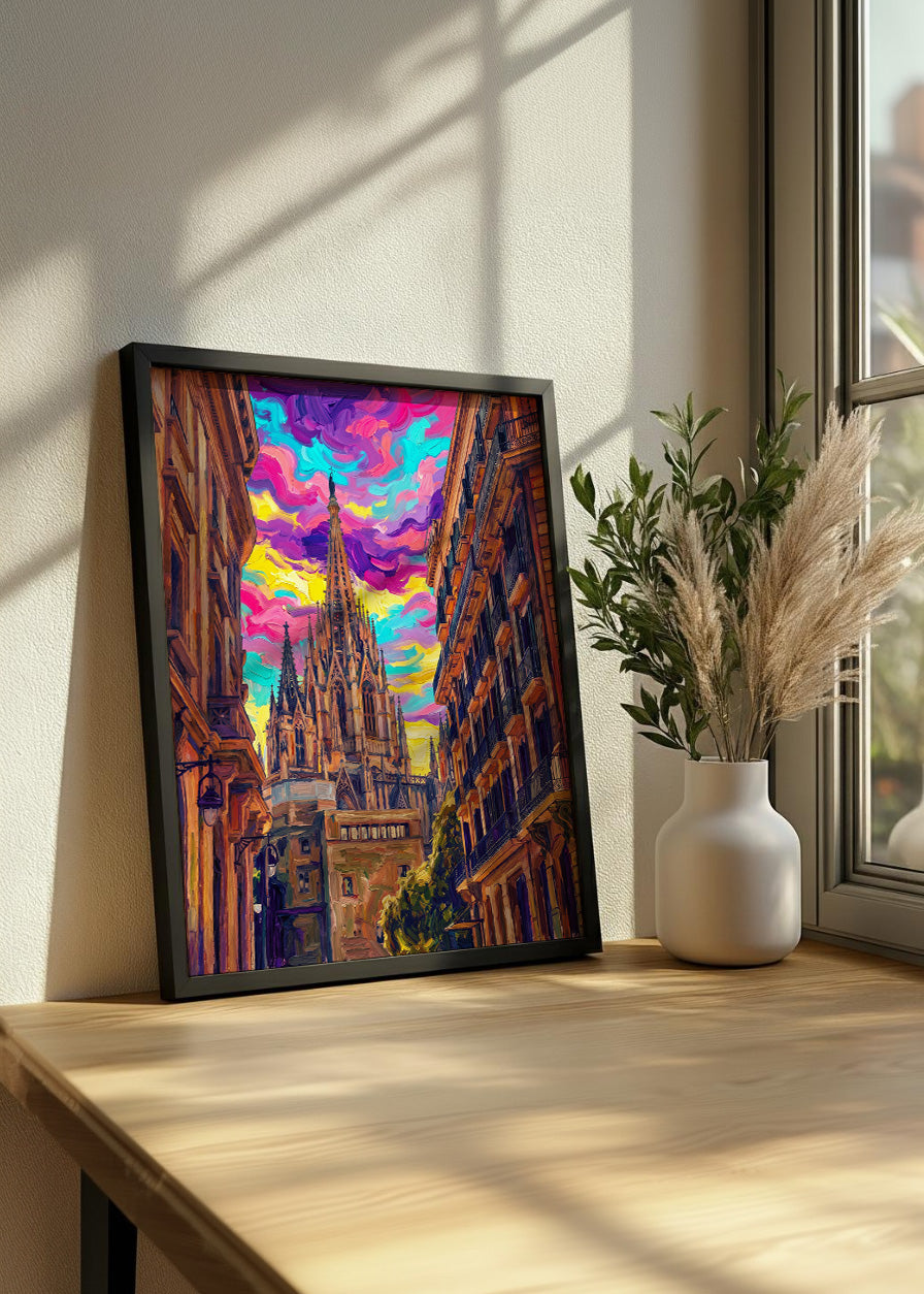 Cuadro Calles del Barrio Gótico de Barcelona fauvista