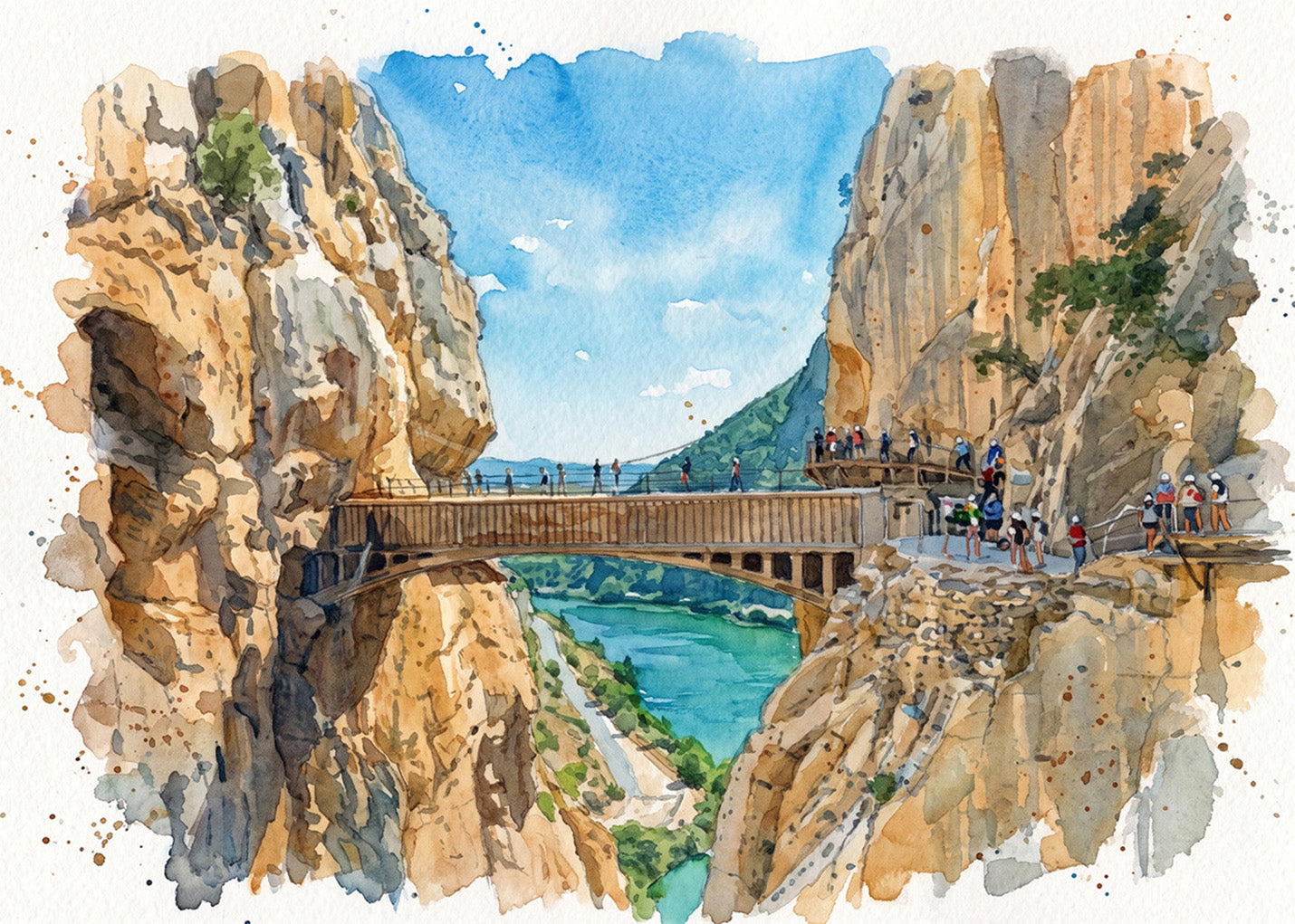 Cuadro Caminito del Rey en Málaga efecto acuarela