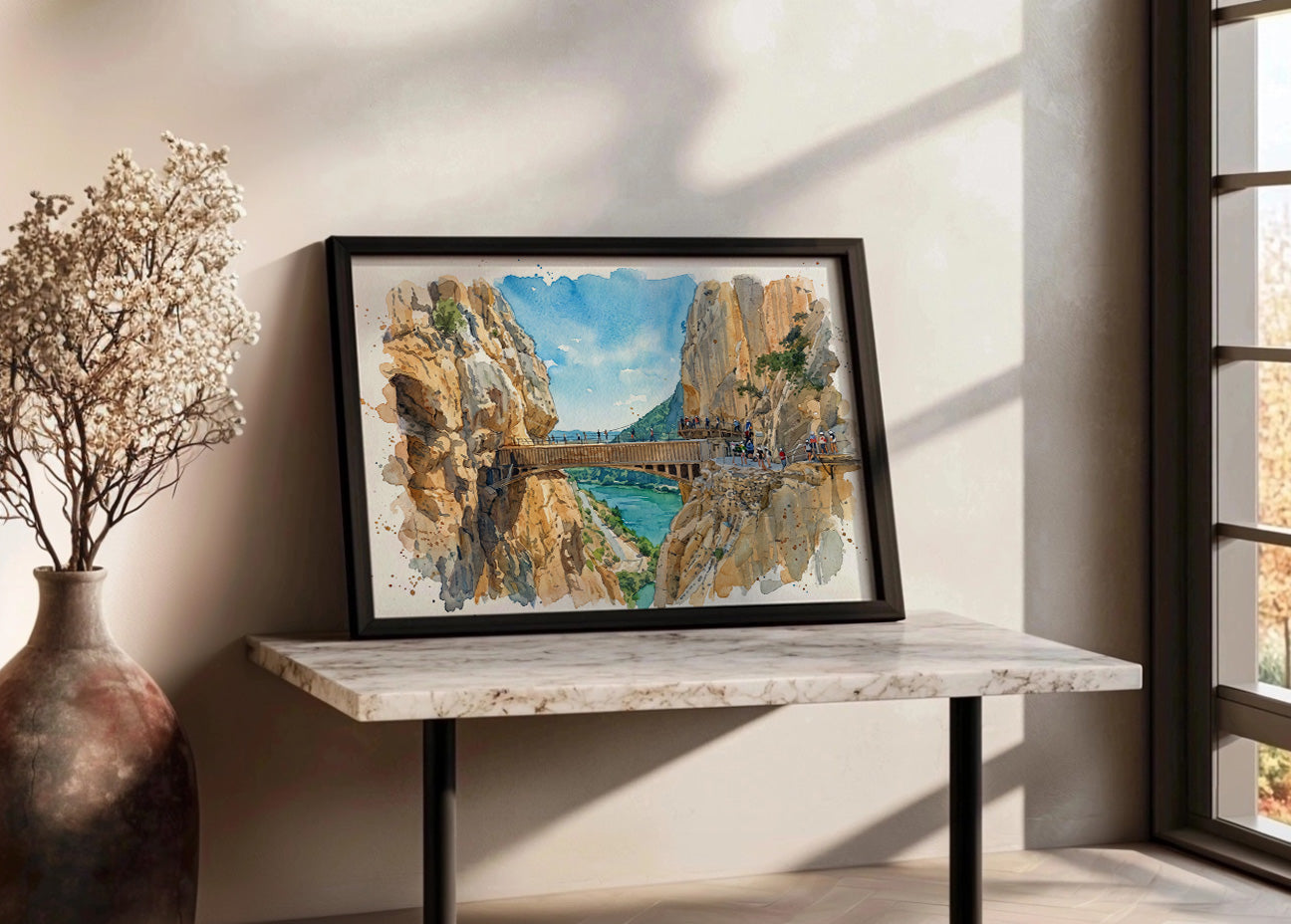 Cuadro Caminito del Rey en Málaga efecto acuarela
