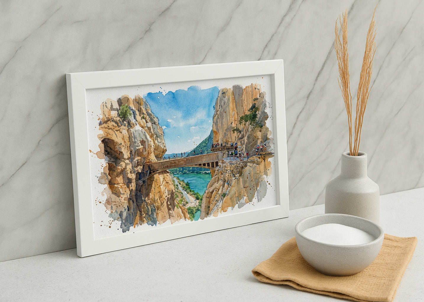 Cuadro Caminito del Rey en Málaga efecto acuarela