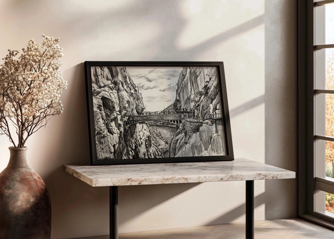 Cuadro Camino del Rey de Málaga efecto lápiz