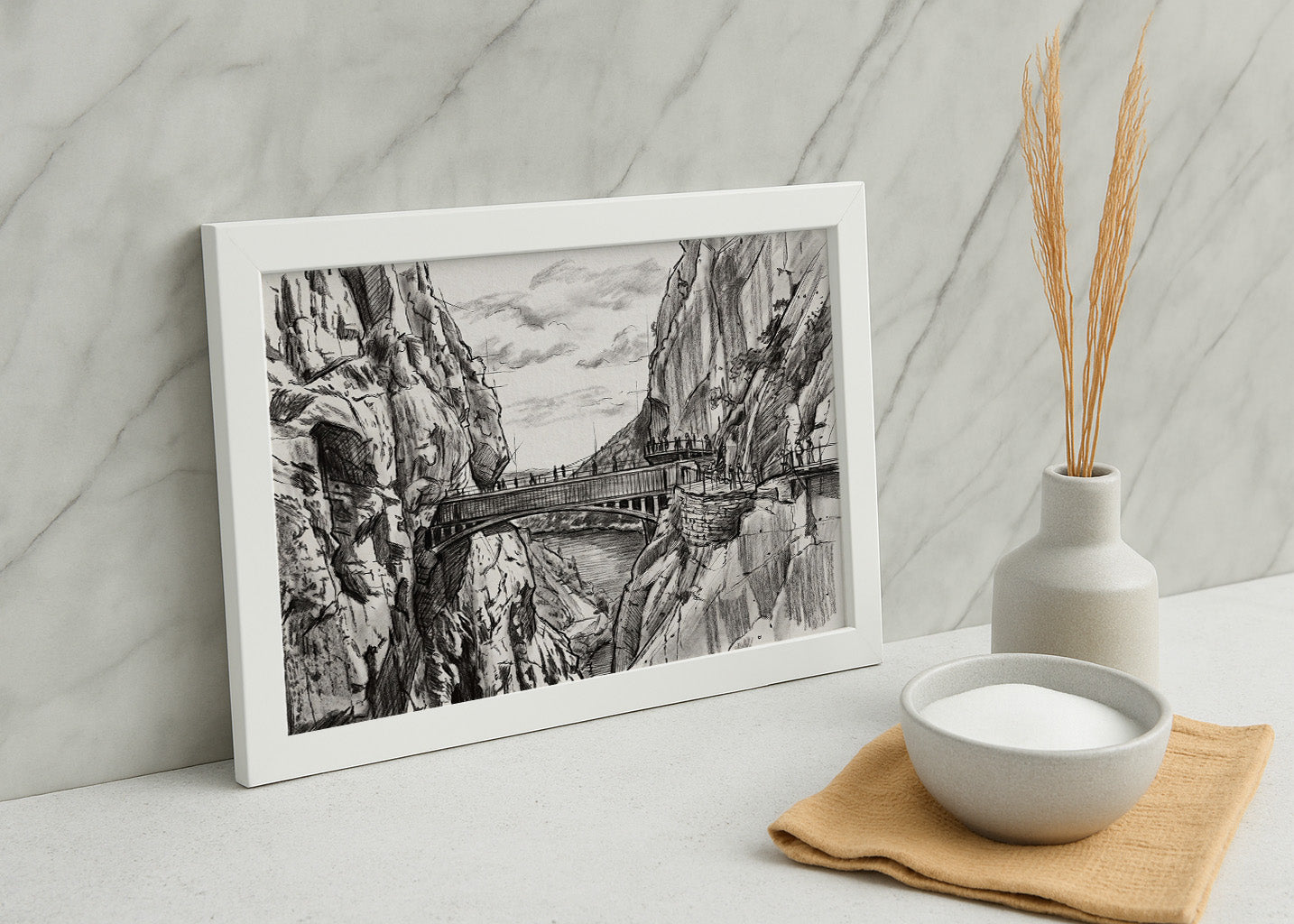 Cuadro Camino del Rey de Málaga efecto lápiz