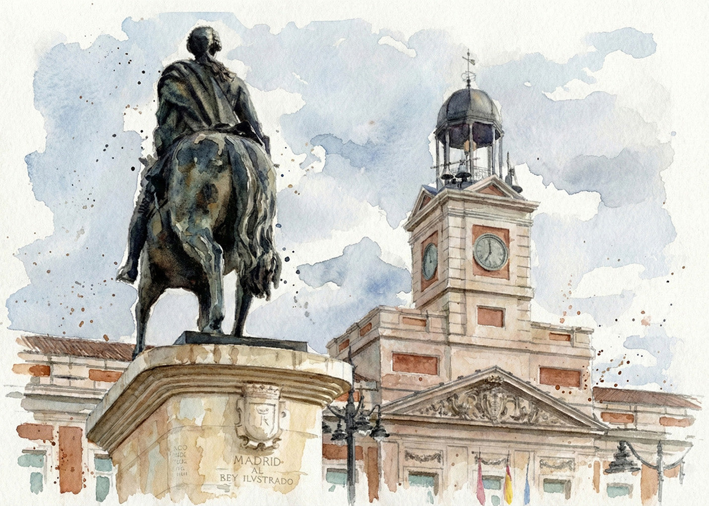 Cuadro Carlos III en la Puerta del Sol - Acuarela