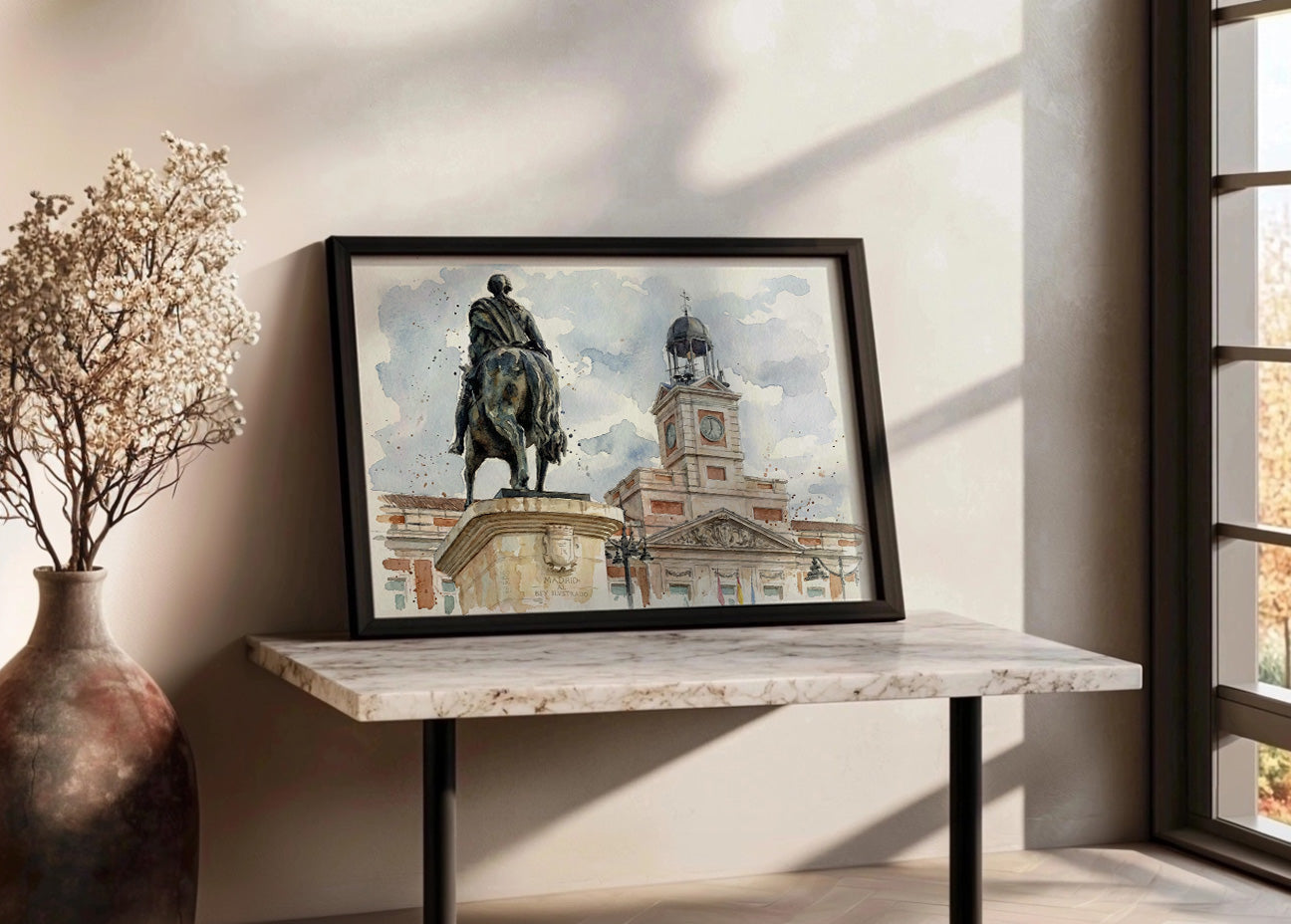 Cuadro Carlos III en la Puerta del Sol - Acuarela