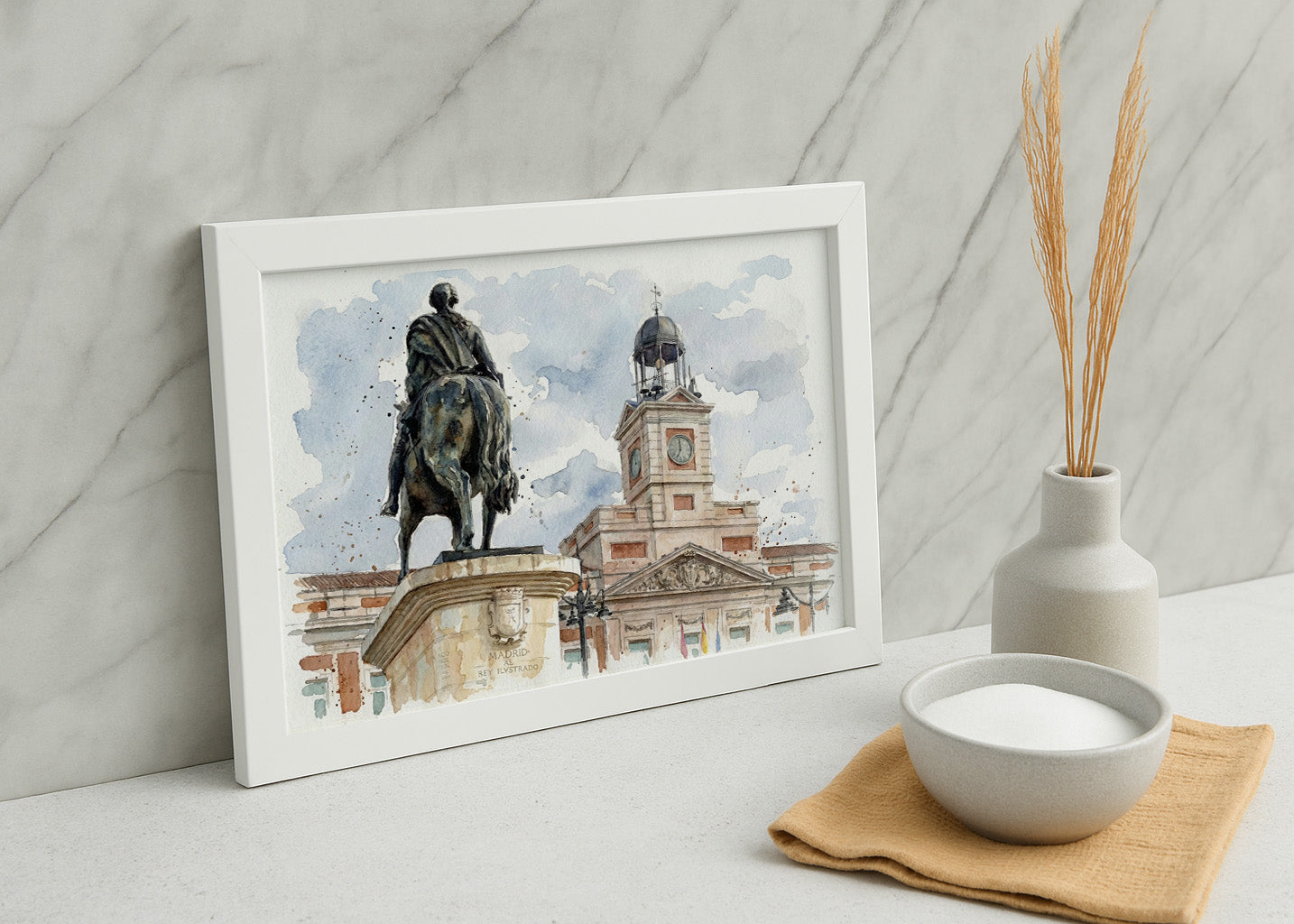 Cuadro Carlos III en la Puerta del Sol - Acuarela