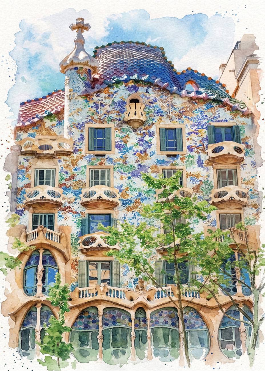 Cuadro Casa Batlló efecto acuarela