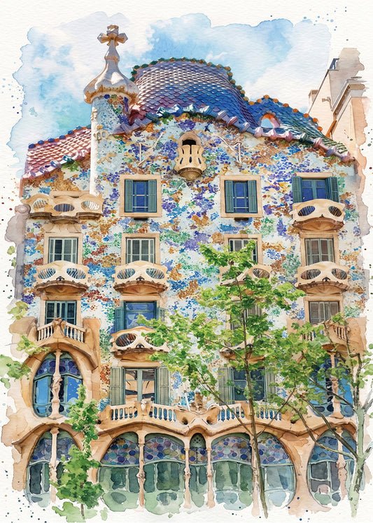 Cuadro Casa Batlló efecto acuarela