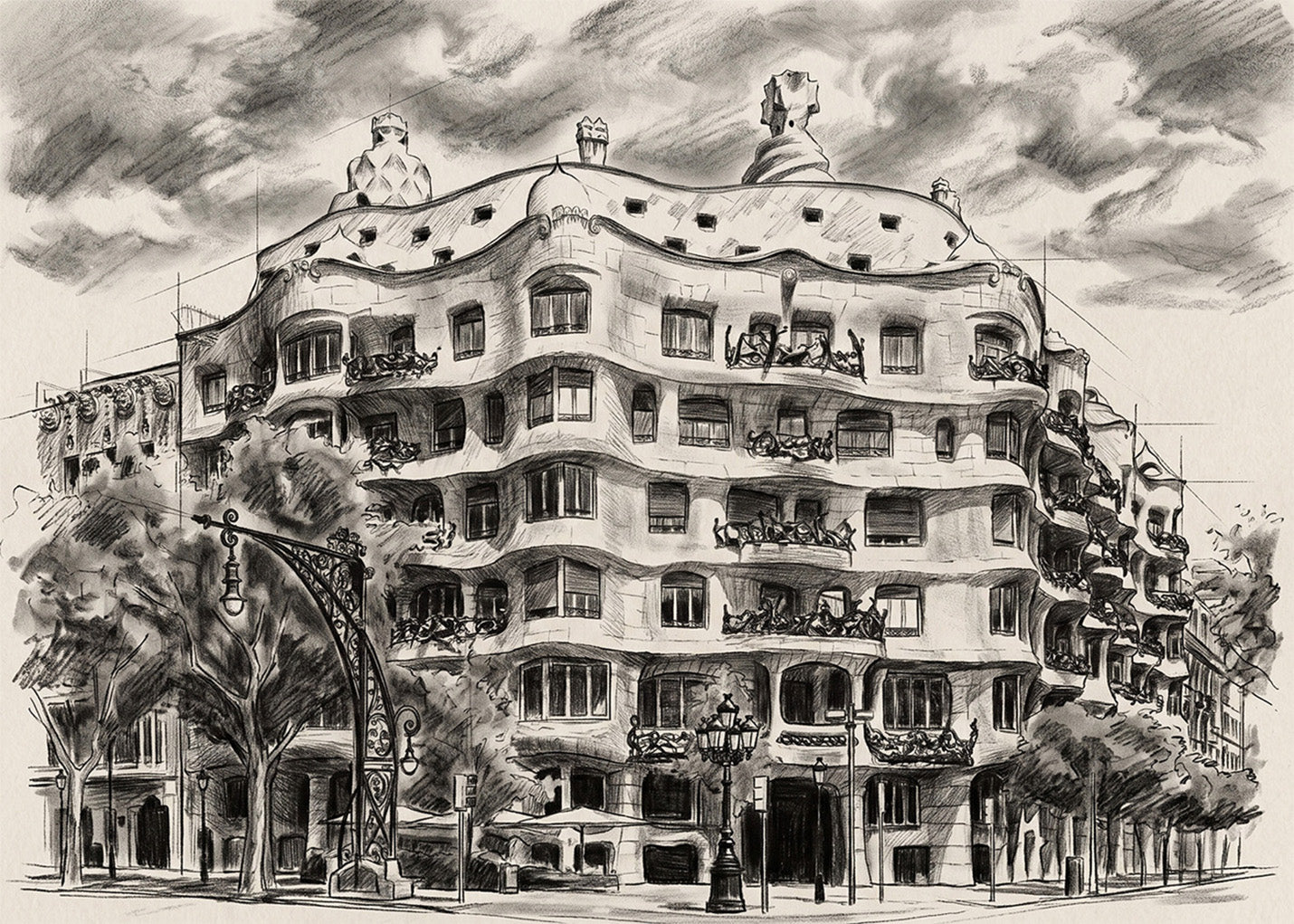 Cuadro Casa Milà de Barcelona efecto lápìz