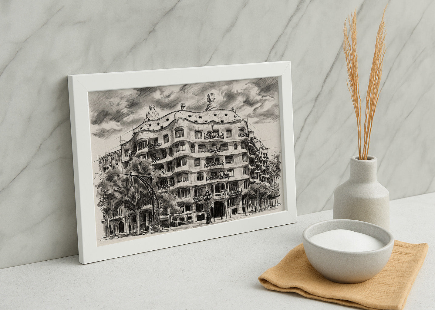 Cuadro Casa Milà de Barcelona efecto lápìz
