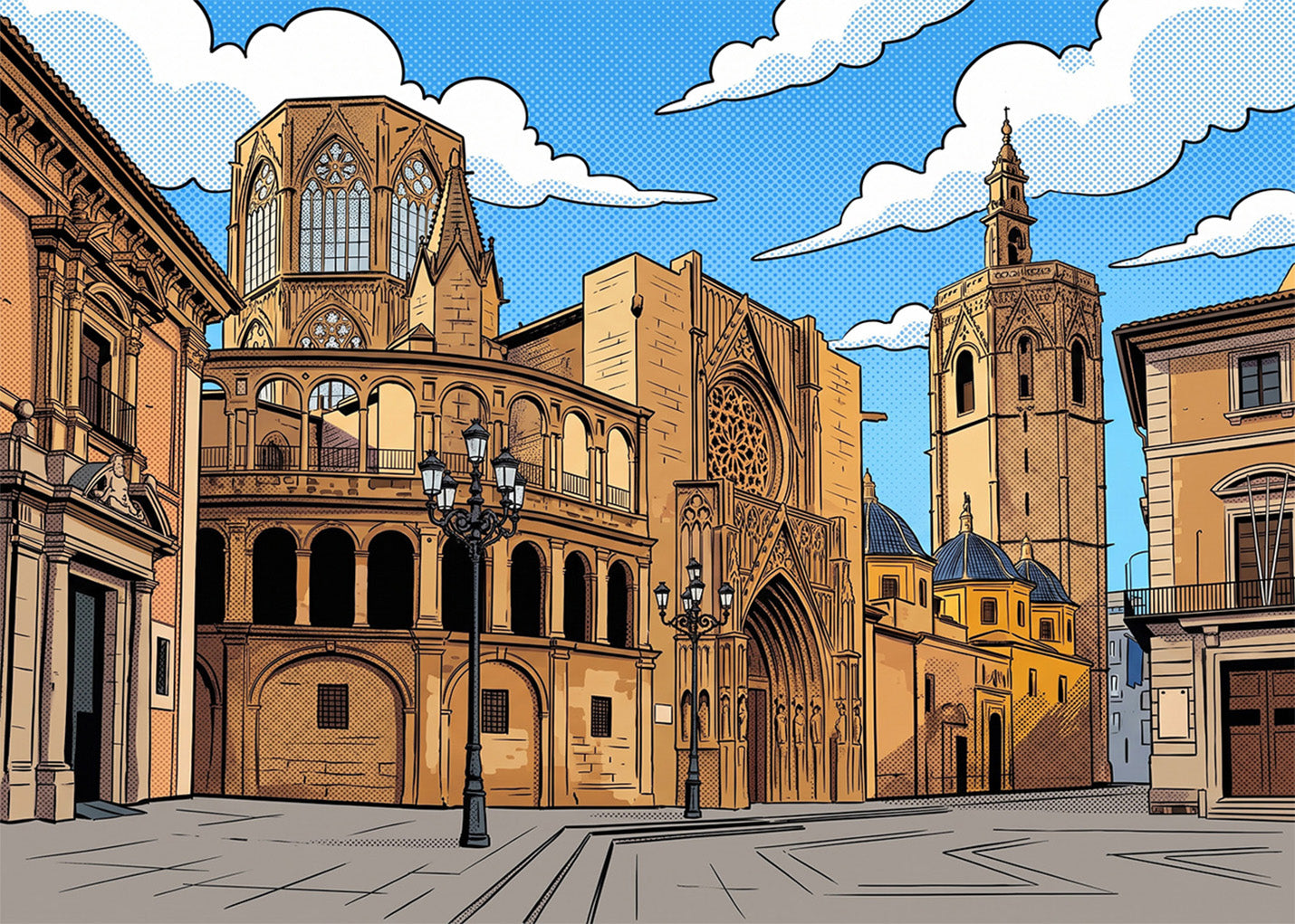 Cuadro Catedral Valencia y Miguelete - Cómic