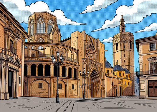 Cuadro Catedral Valencia y Miguelete - Cómic