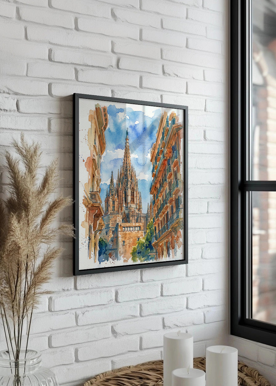 Cuadro Catedral de Barcelona efecto acuarela
