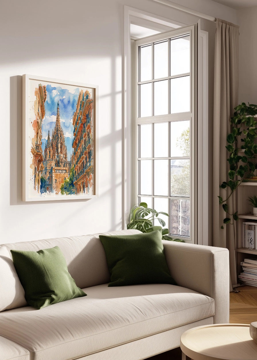 Cuadro Catedral de Barcelona efecto acuarela