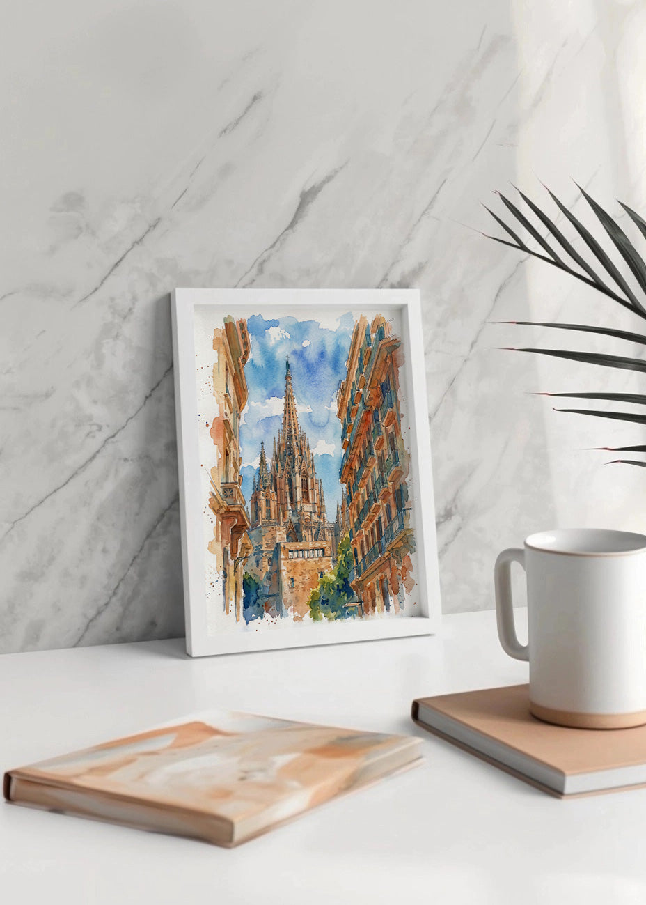 Cuadro Catedral de Barcelona efecto acuarela