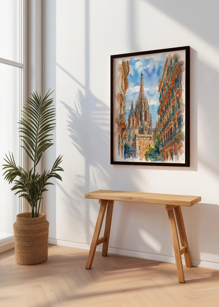 Cuadro Catedral de Barcelona efecto acuarela