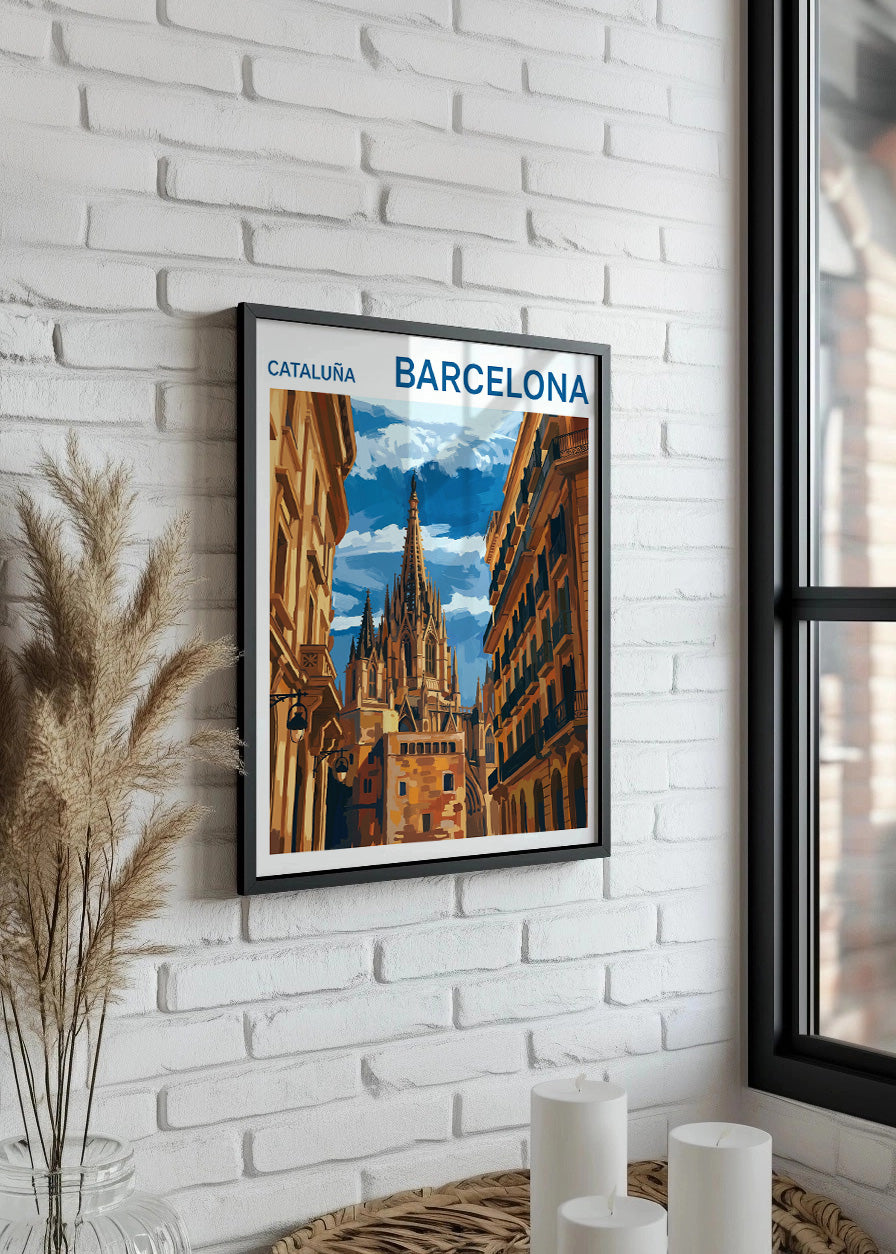 Cuadro Catedral de Barcelona y Barrio Gótico -Gouache