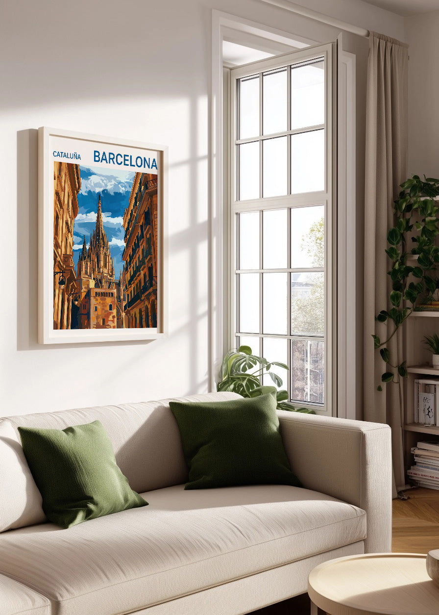 Cuadro Catedral de Barcelona y Barrio Gótico -Gouache