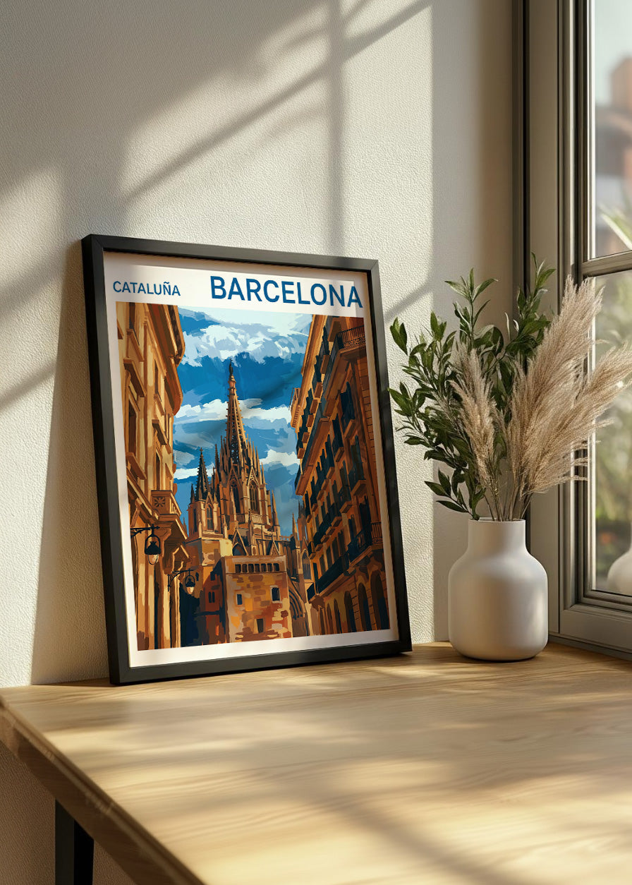 Cuadro Catedral de Barcelona y Barrio Gótico -Gouache